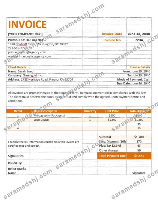 Sample Agency Invoice template